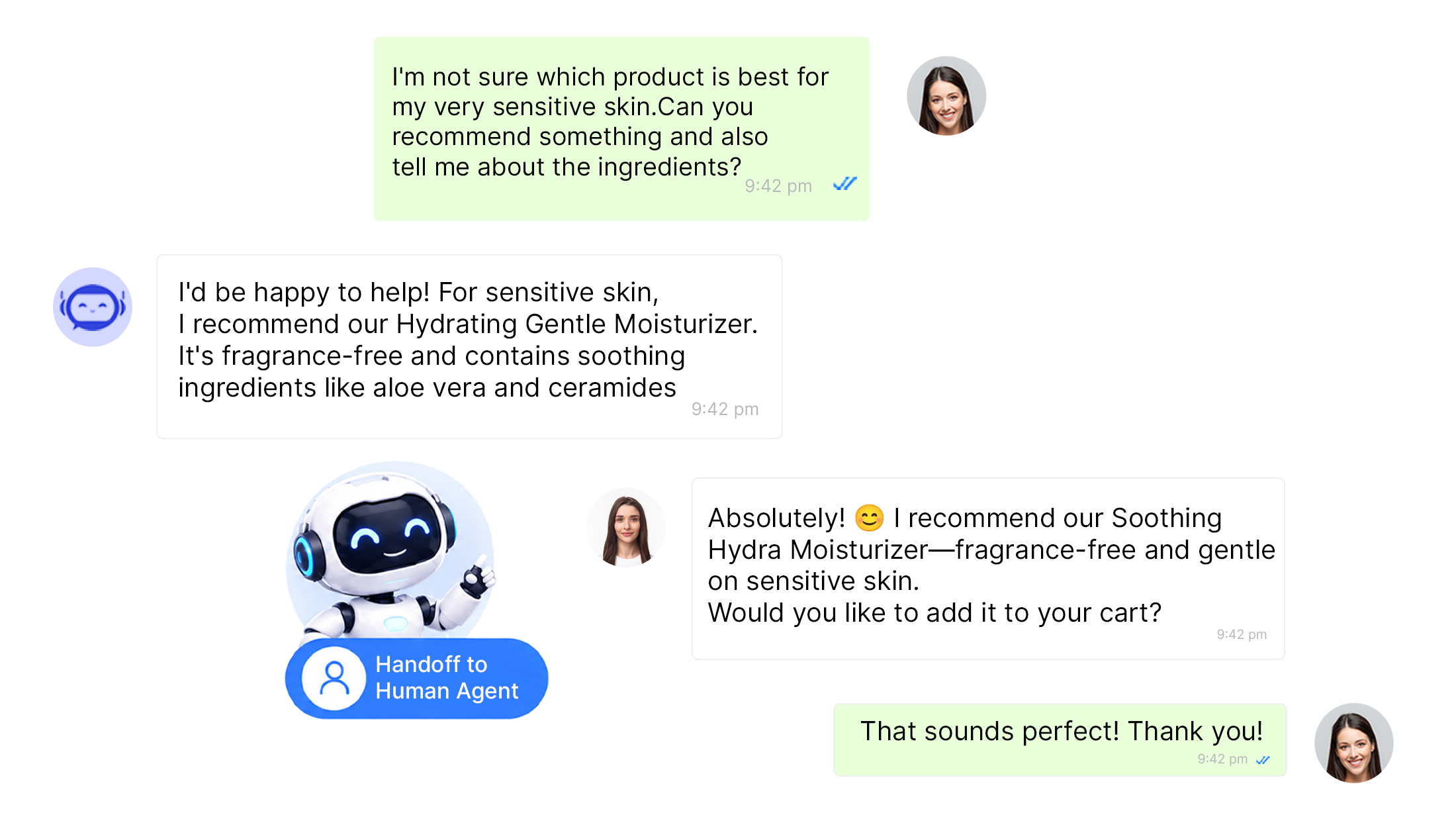 Chatbot handing off the conversation to a human agent